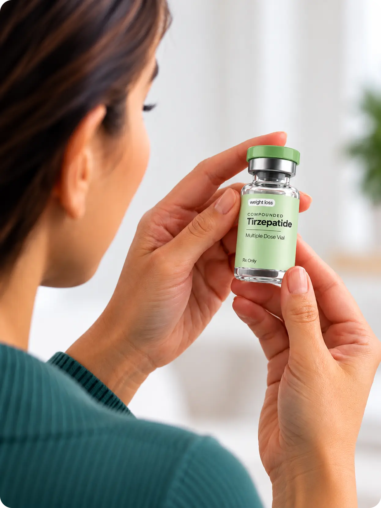 Patient holding a compounded tirzepatide vial