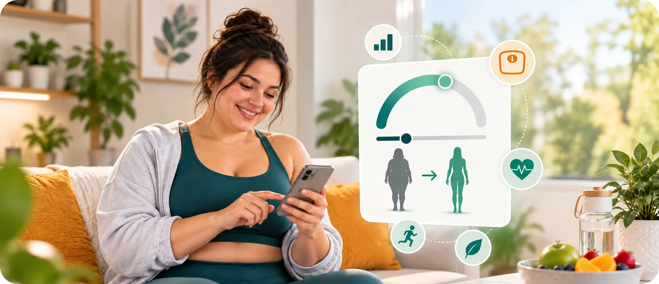 Person tracking their weight loss progress on their phone